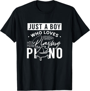 A Boy Who Loves Playing The Piano Pianist Musician Pianos T-Shirt - T-Shirt | Black