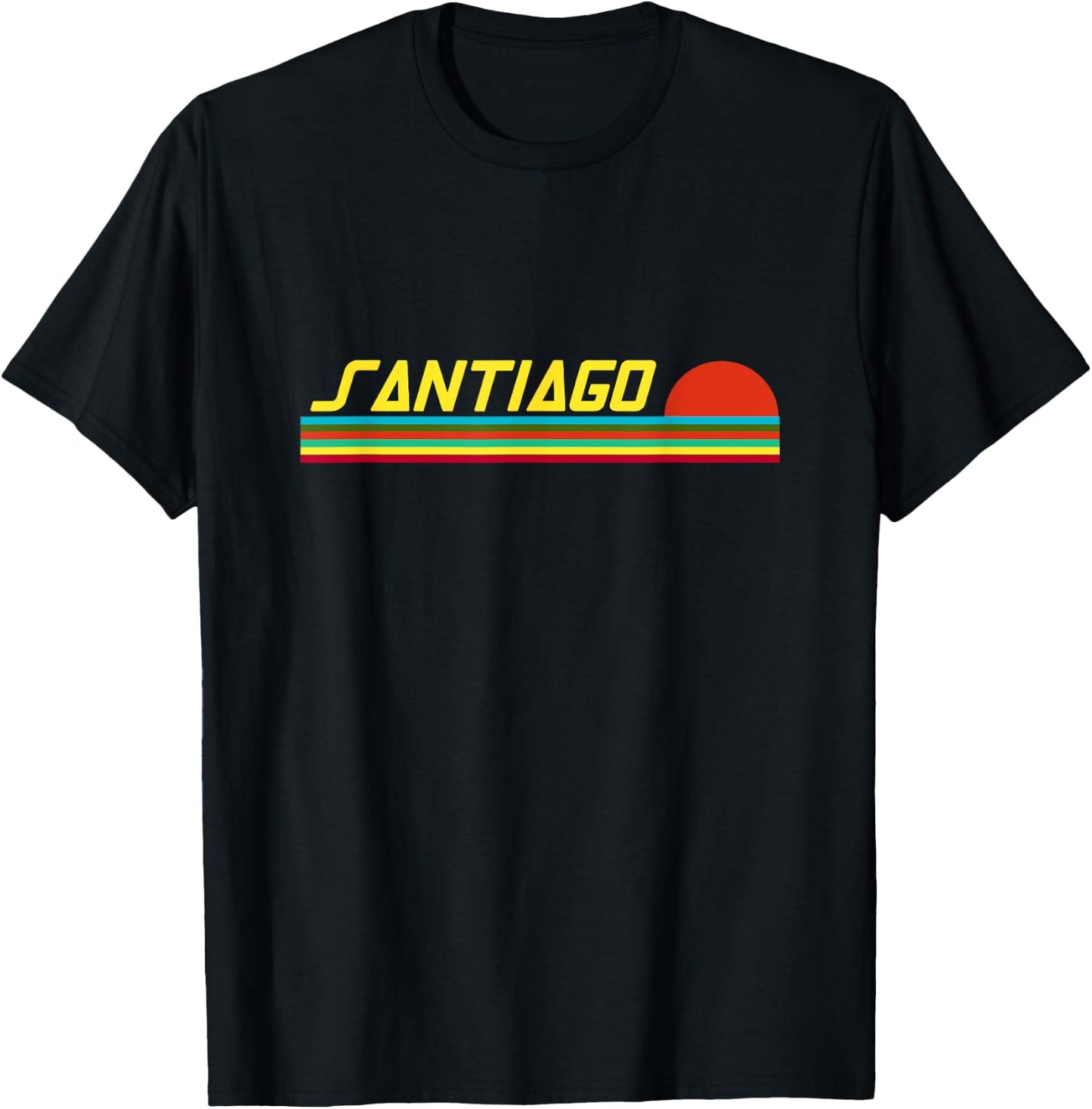 Santiago First Name Logo Retro Sunset Surfer Style Santiago T-Shirt - T-Shirt | Black