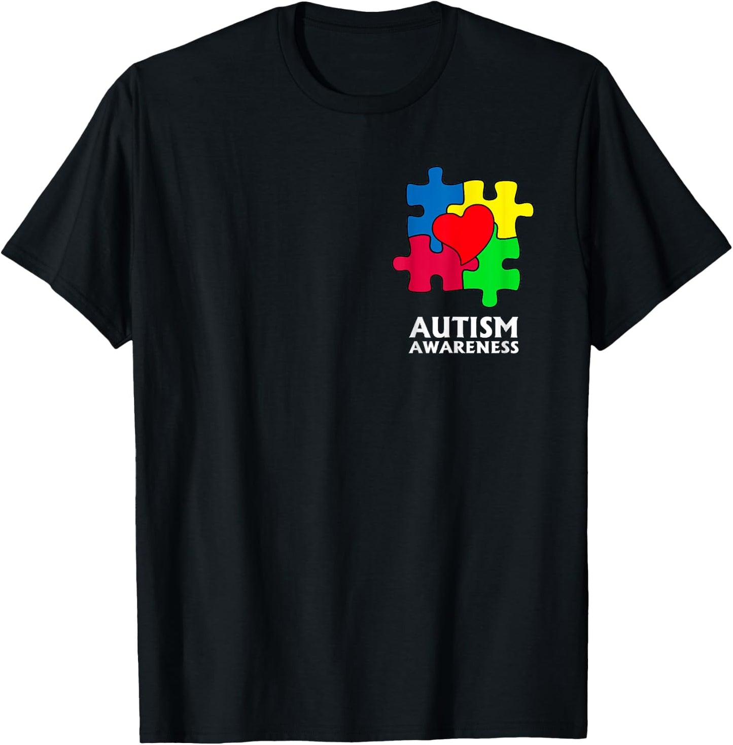 Autism Awareness Pocket Love Heart Puzzle Pieces T-Shirt - T-Shirt | Black