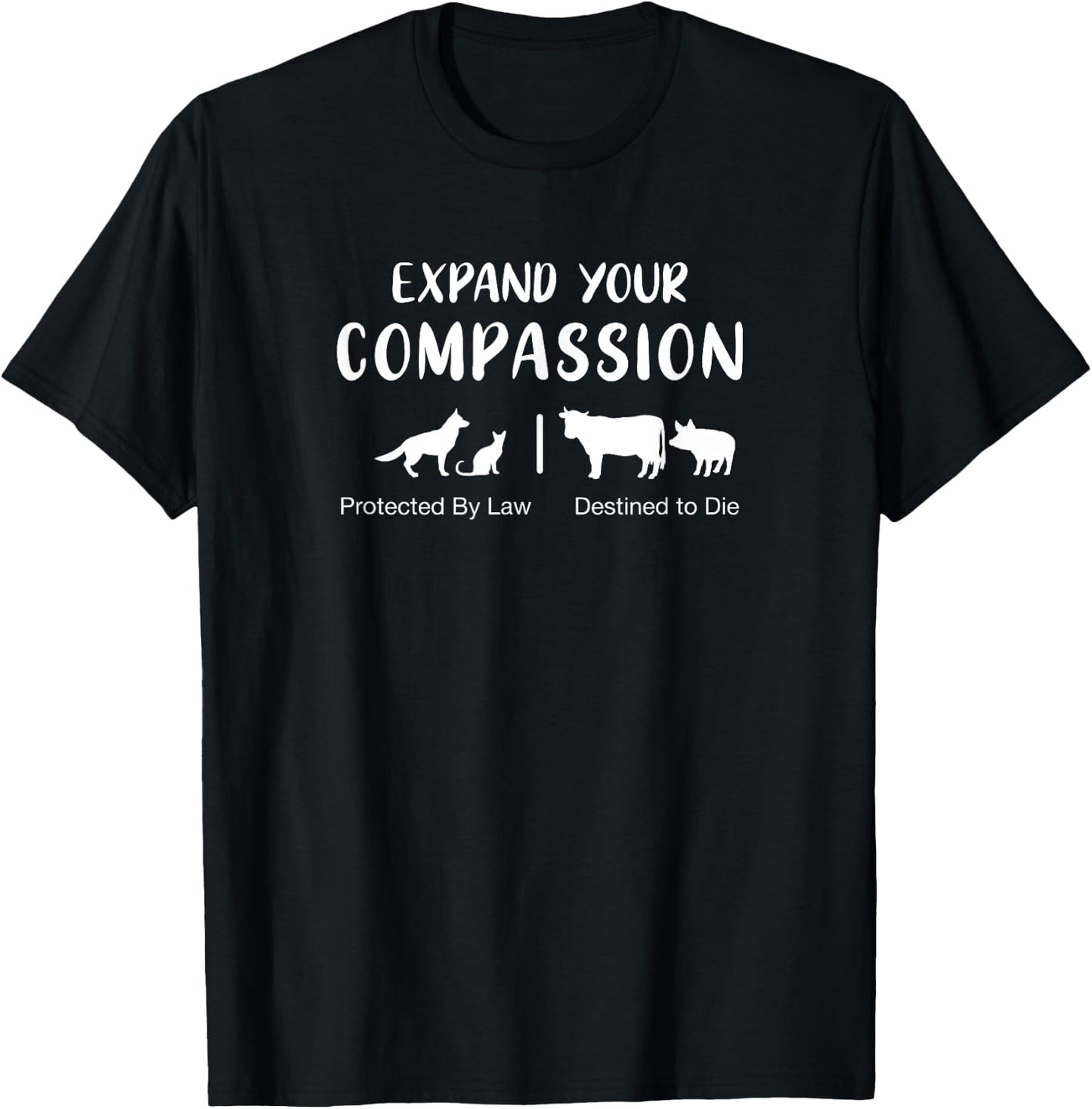 No Bones Vegan Life Women's Expand Your Compassion Animal Rights Vegan Message Black 3X-Large Classic Fit Short Sleeve T-Shirt - T-Shirt | Black
