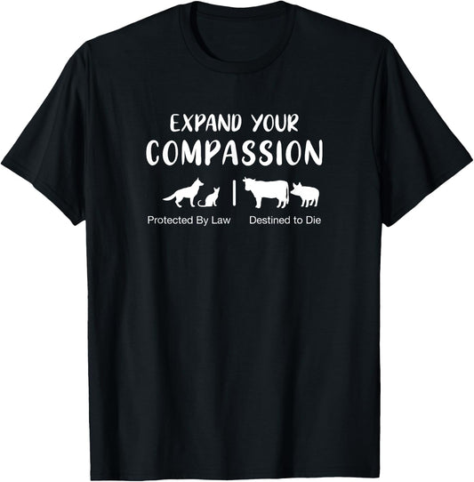 No Bones Vegan Life Women's Expand Your Compassion Animal Rights Vegan Message Black 3X-Large Classic Fit Short Sleeve T-Shirt - T-Shirt | Black