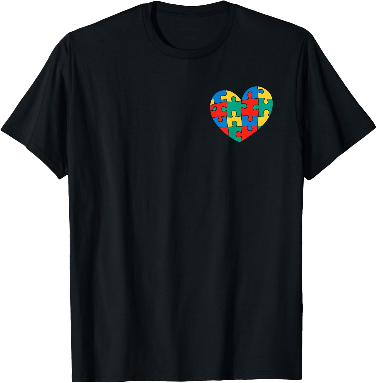 Cute Puzzle Love Heart Pocket Autism Awareness Month Support T-Shirt - T-Shirt | Black