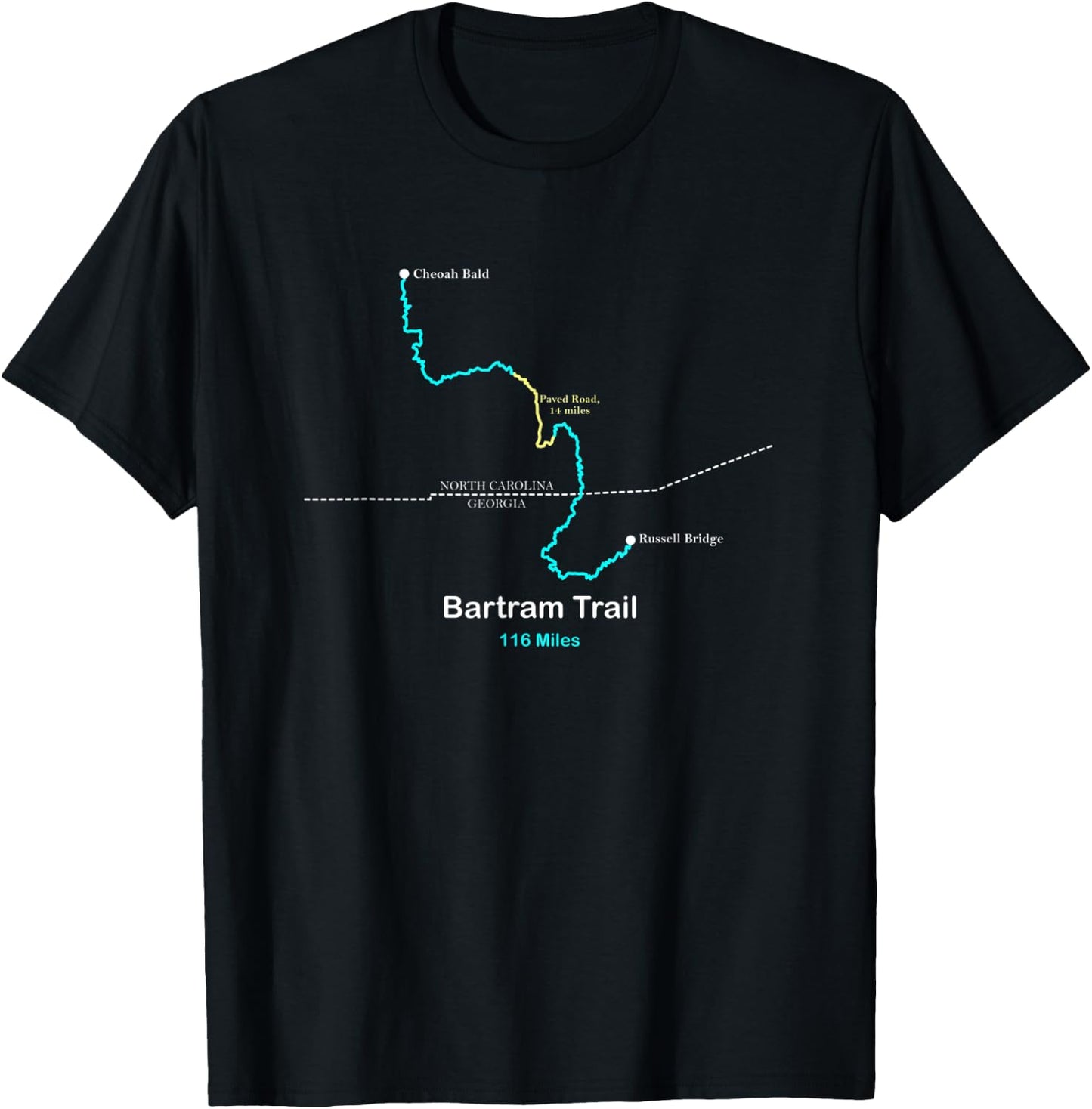 Route Map of the Bartram Trail in North Carolina and Georgia T-Shirt - T-Shirt | Black