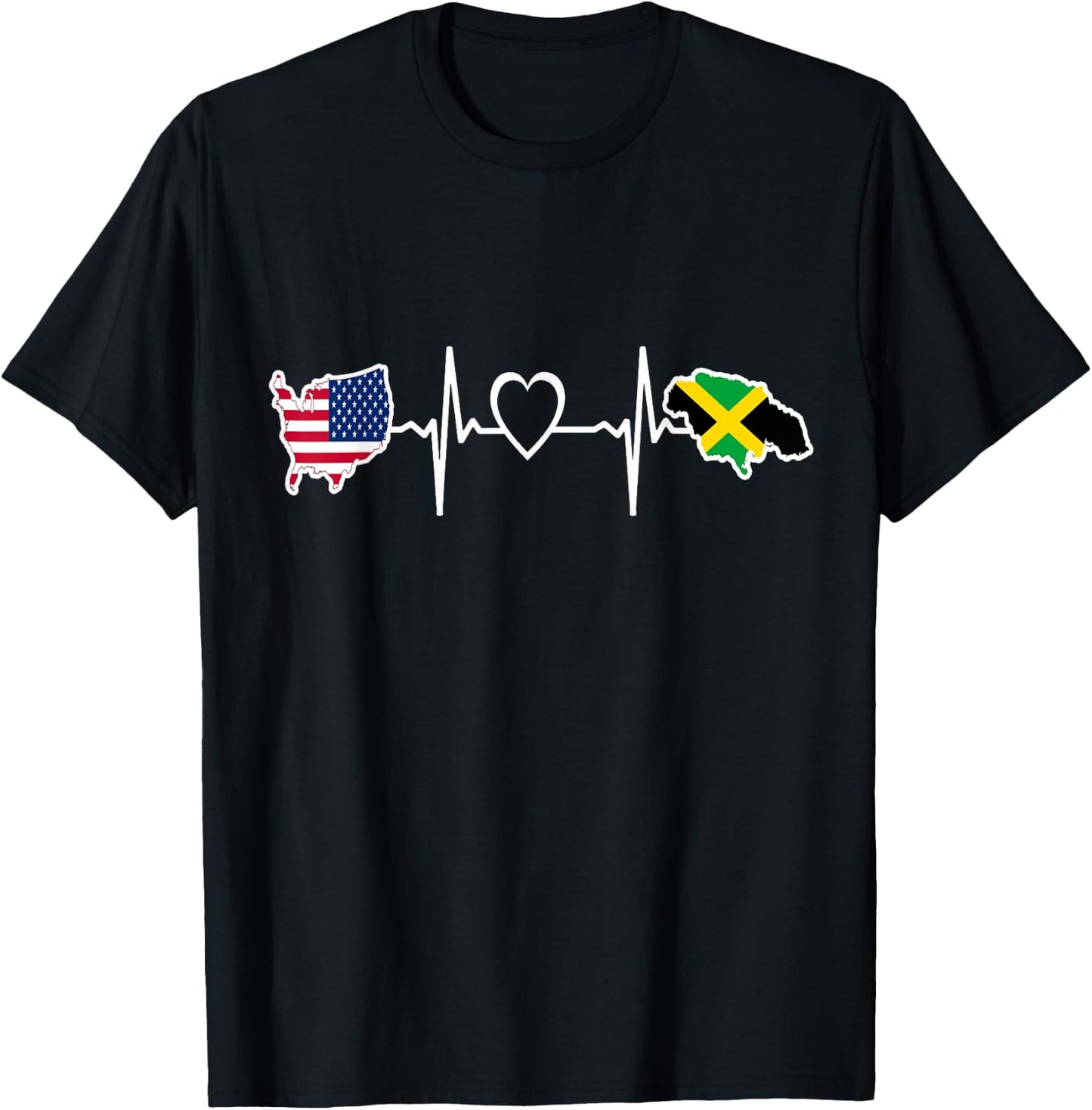 Jamaican American USA Flag - USA Jamaica Heartbeat Kids Men T-Shirt - T-Shirt | Black