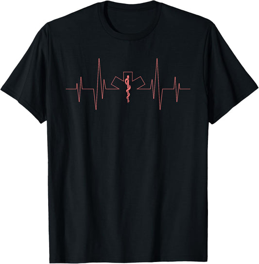 Funny EMT Heartbeat Gift | Cute Love Paramedic EMS Men Women T-Shirt - T-Shirt | Black
