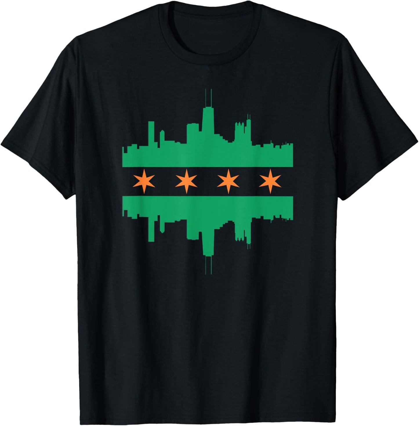 CHICAGO IRISH SKYLINE Green St Patricks Day Flag T Shirt T-Shirt - T-Shirt | Black