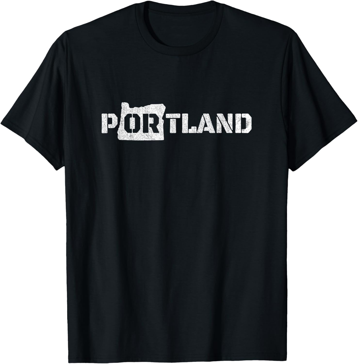 Retro Portland Oregon Across Chest Vintage Distressed T-Shirt - T-Shirt | Black