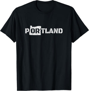 Retro Portland Oregon Across Chest Vintage Distressed T-Shirt - T-Shirt | Black