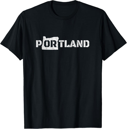 Retro Portland Oregon Across Chest Vintage Distressed T-Shirt - T-Shirt | Black