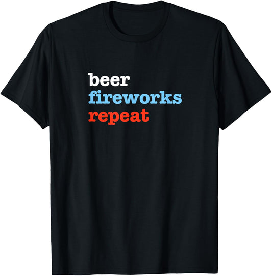 Beer Fireworks Repeat T-Shirt - T-Shirt | Black