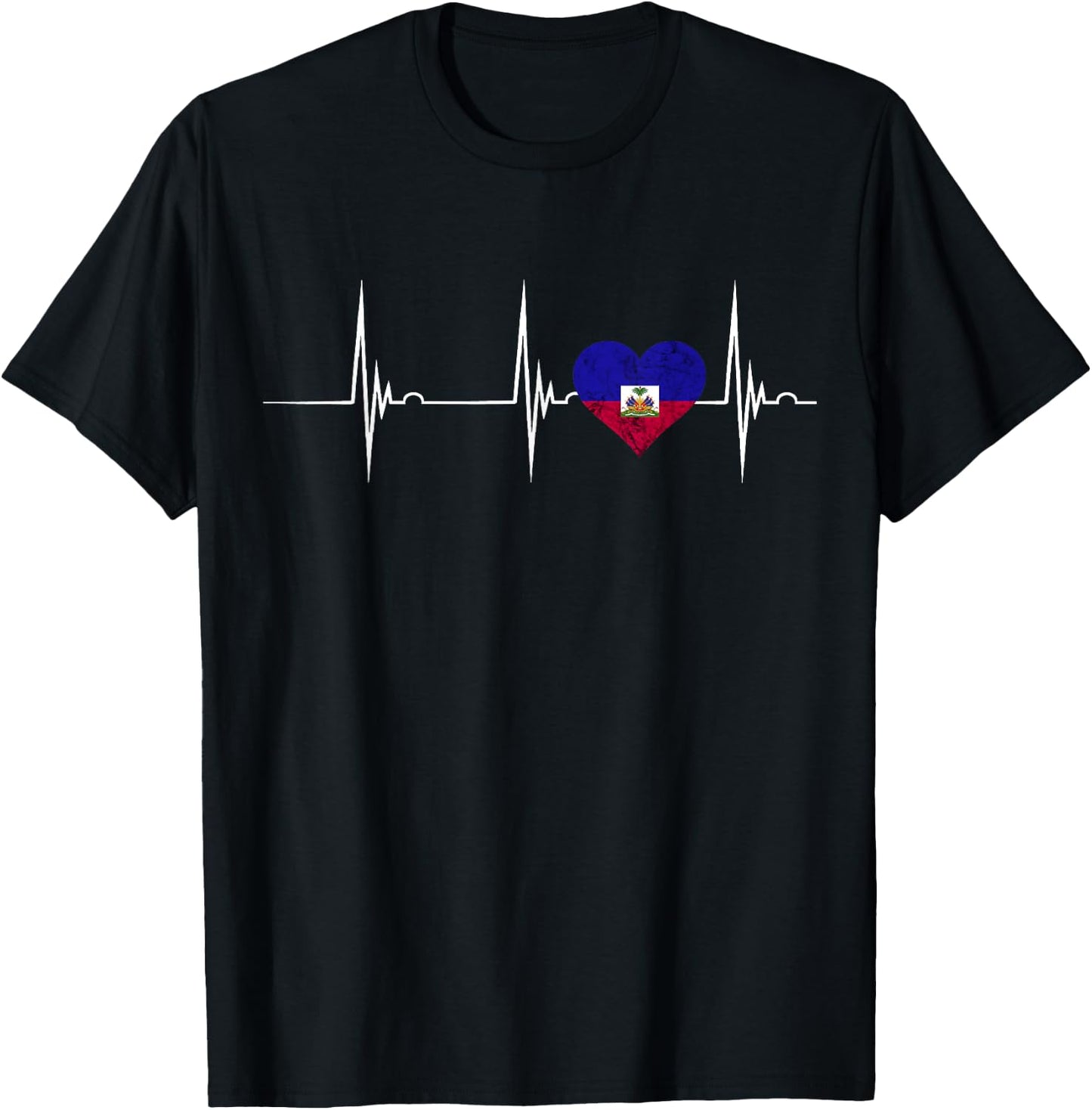 Haiti Heart Haitian Heartbeat EKG Pulse Haiti Pride T-Shirt - T-Shirt | Black