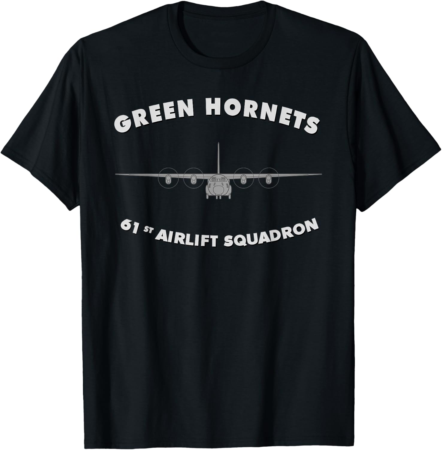 61st Airlift Squadron "Green Hornets" C-130 Hercules T-Shirt - T-Shirt | Black
