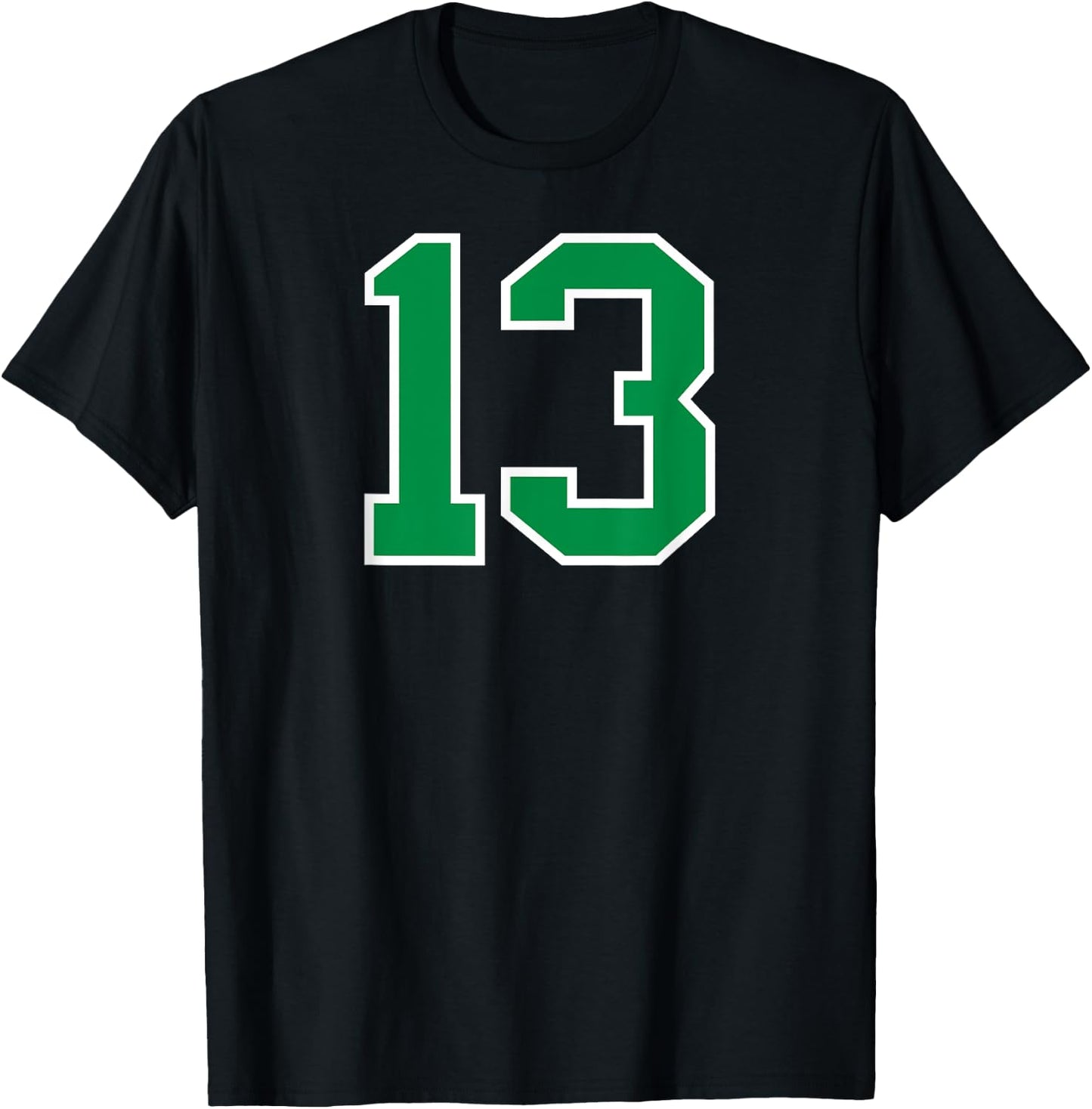 Number #13 Sport Green Varsity Number T-Shirt - T-Shirt | Black