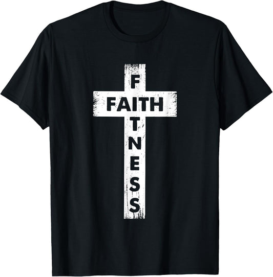 Faith And Fitness Holy Cross Christian Weightlifter Gym T-Shirt - T-Shirt | Black