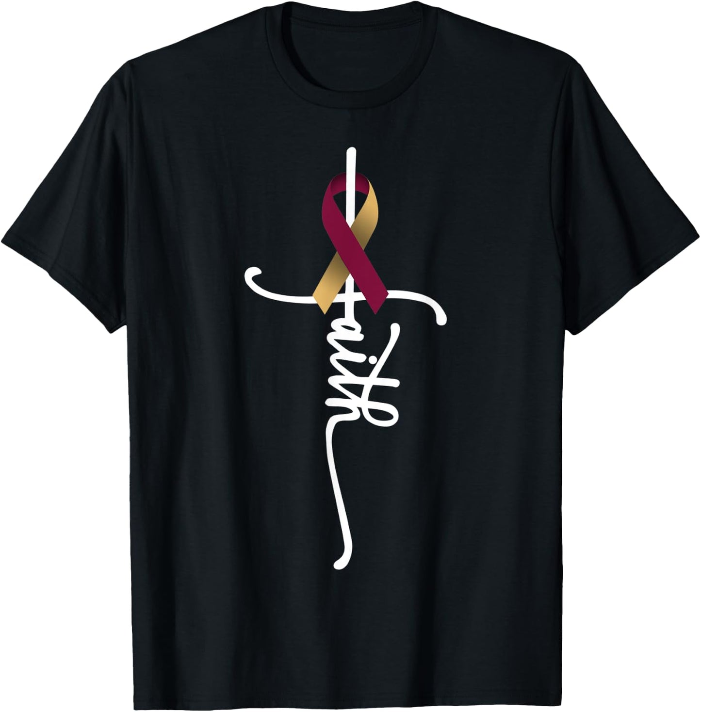 Head And Neck Cancer Faith Cancer Awareness Support Ribbon T-Shirt - T-Shirt | Black