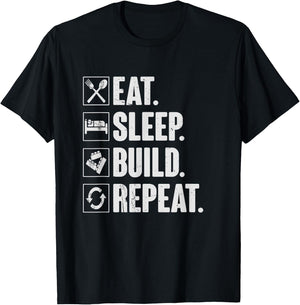 Eat Sleep Build Repeat - Funny Master Builder Block Gift T-Shirt - T-Shirt | Black