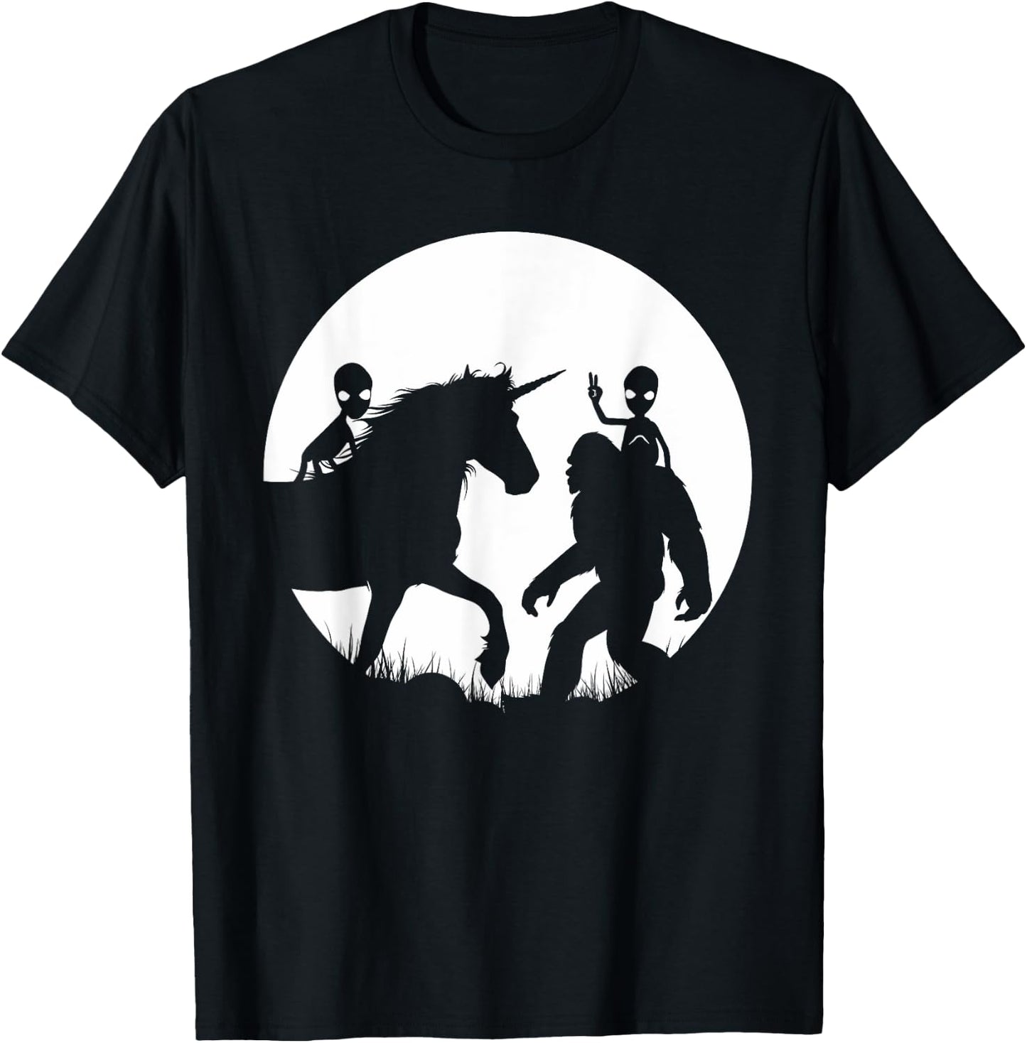 Bigfoot Unicron And Aliens! Funny Alien Riding Unicorn T-Shirt - T-Shirt | Black