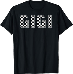 Gigi Racing Race Car Gigi Checkered Flag Pit Crew Bday T-Shirt - T-Shirt | Black