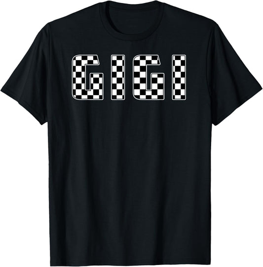 Gigi Racing Race Car Gigi Checkered Flag Pit Crew Bday T-Shirt - T-Shirt | Black