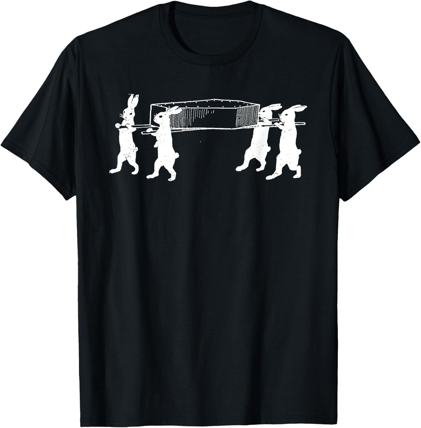 Funny Creepy Rabbits Carrying Coffin Casket Halloween Retro T-Shirt - T-Shirt | Black