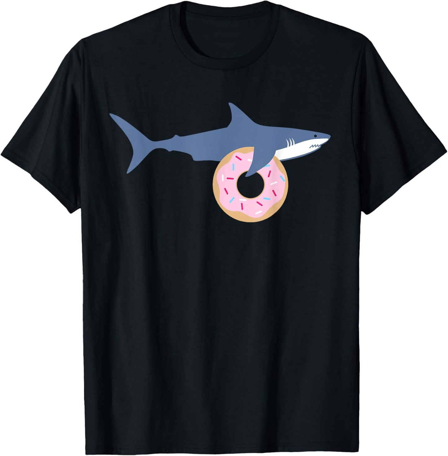 Funny Shark Carrying Donut Cute Food Kids Gift T-Shirt - T-Shirt | Black