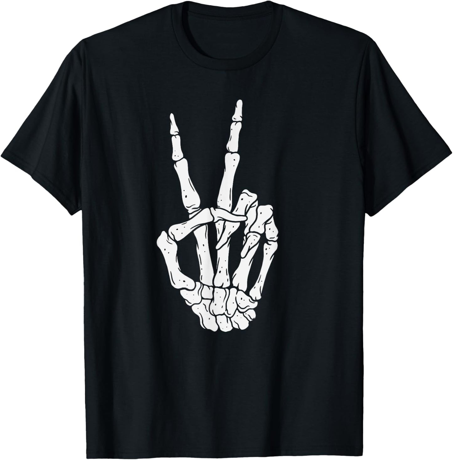 Scary Halloween Skeleton Peace Hand Sign T-Shirt - T-Shirt | Black