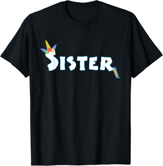 Unicorn Birthday Girl Funny Sister Sis Family T-Shirt - T-Shirt | Black
