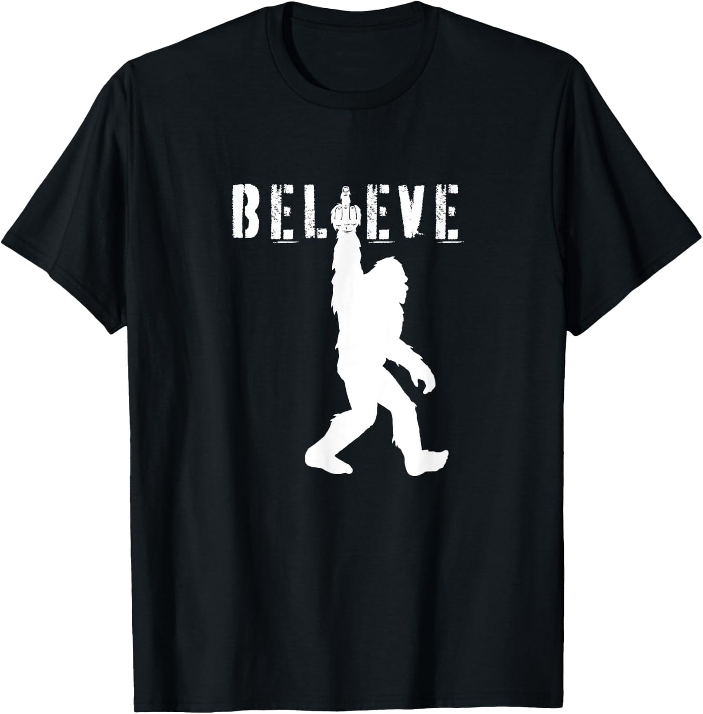 Funny Bigfoot Middle Finger for Sasquatch Believers T-Shirt - T-Shirt | Black