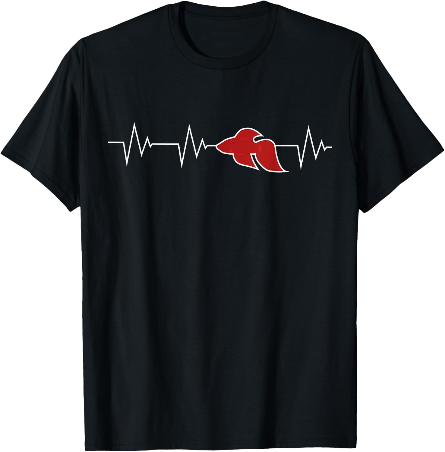 I Love Betta Fish - Red Betta Fish Heartbeat T-Shirt - T-Shirt | Black