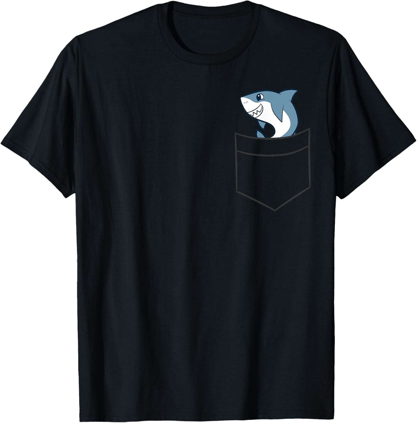 Shark In a Pocket Cute Pocket Shark T-Shirt - T-Shirt | Black