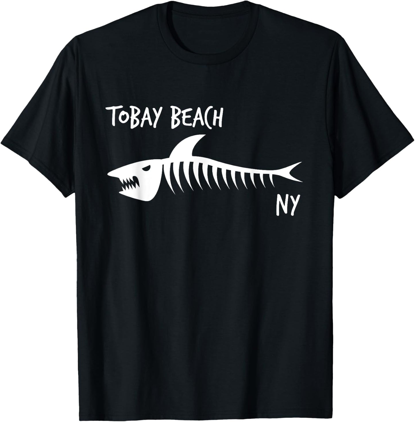 Tobay Beach NY Shark Skeleton White Print T-Shirt - T-Shirt | Black