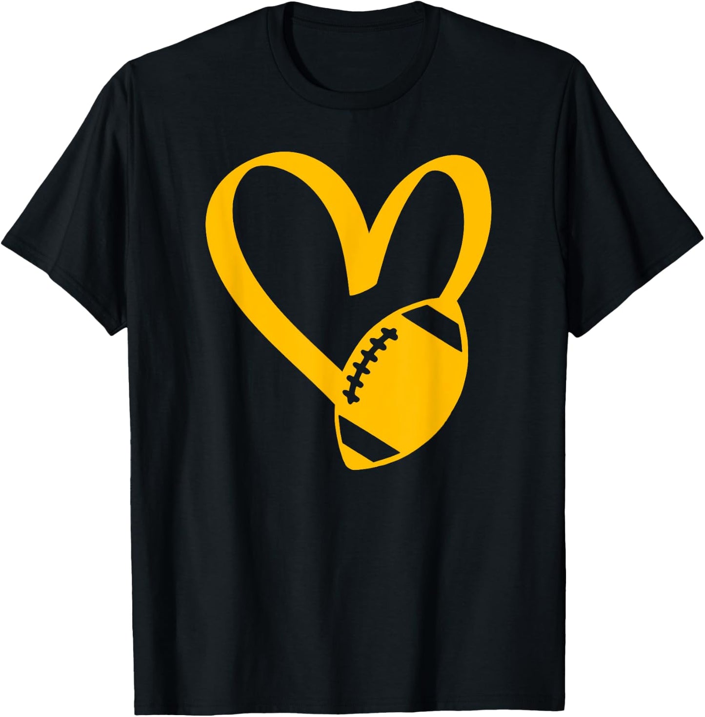 Threadrock Football Heart , -Adults, Black, Small, Short Sleeve, Classic Fit T-Shirt - T-Shirt | Black