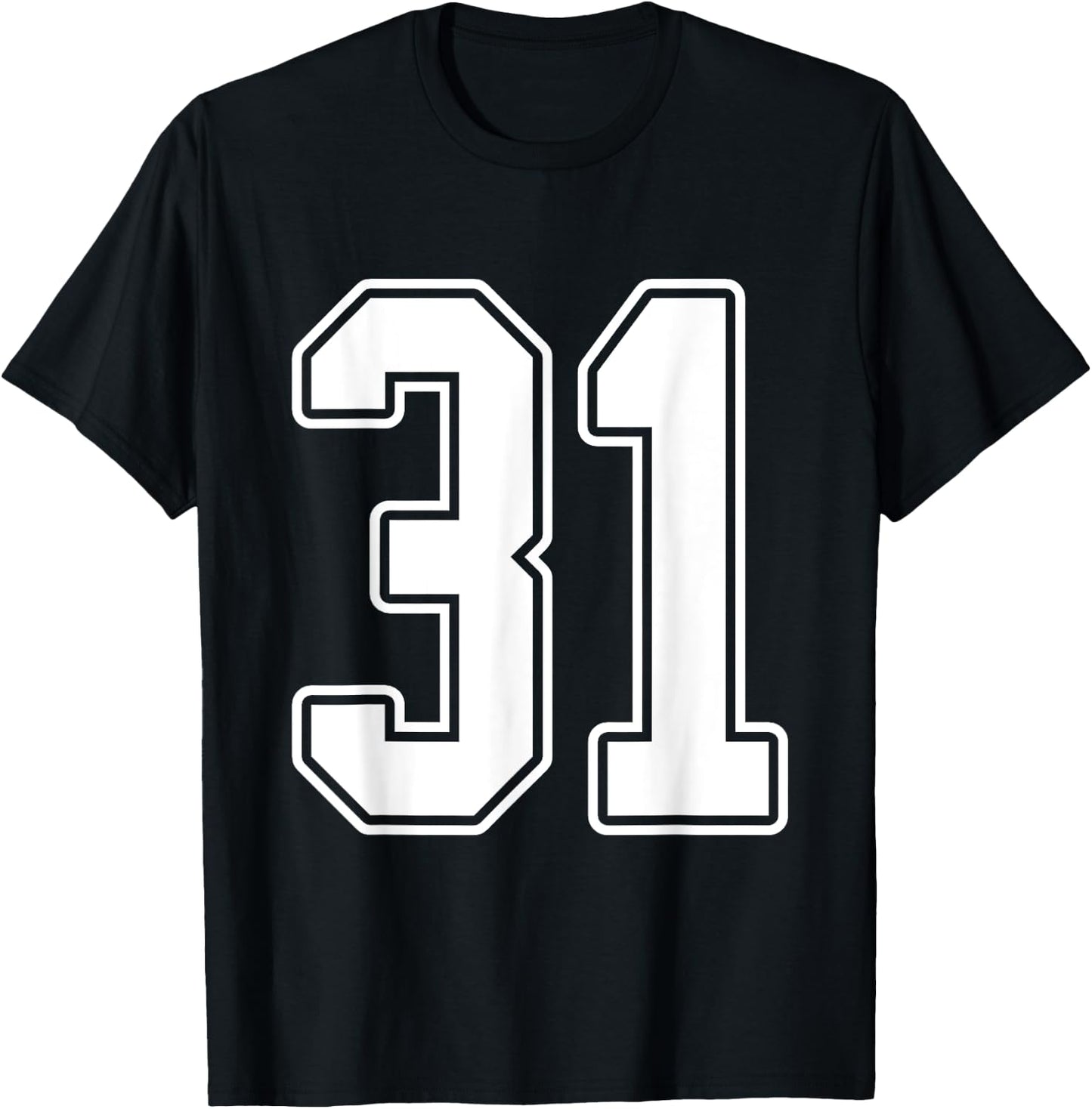#31 White Outline Number 31 Sports Fan Jersey Style T-Shirt - T-Shirt | Black