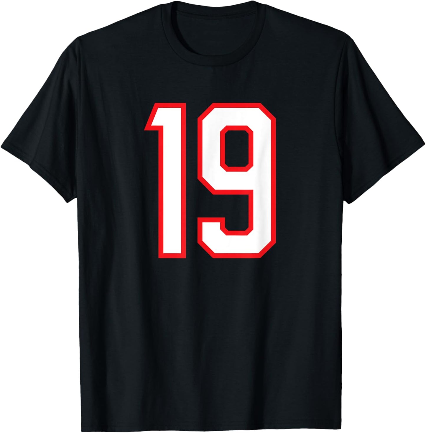 Number #19 White Red Sports Team Varsity Number T-Shirt - T-Shirt | Black