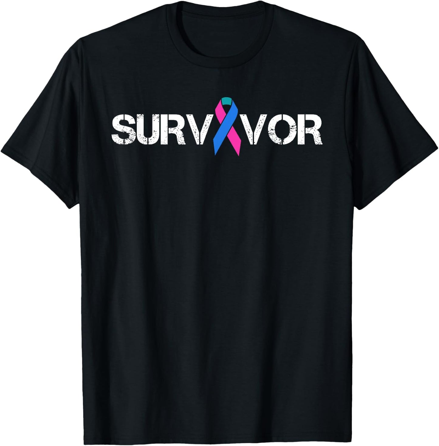 Thyroid Cancer Awareness Ribbon Survivor Symbol T-Shirt - T-Shirt | Black