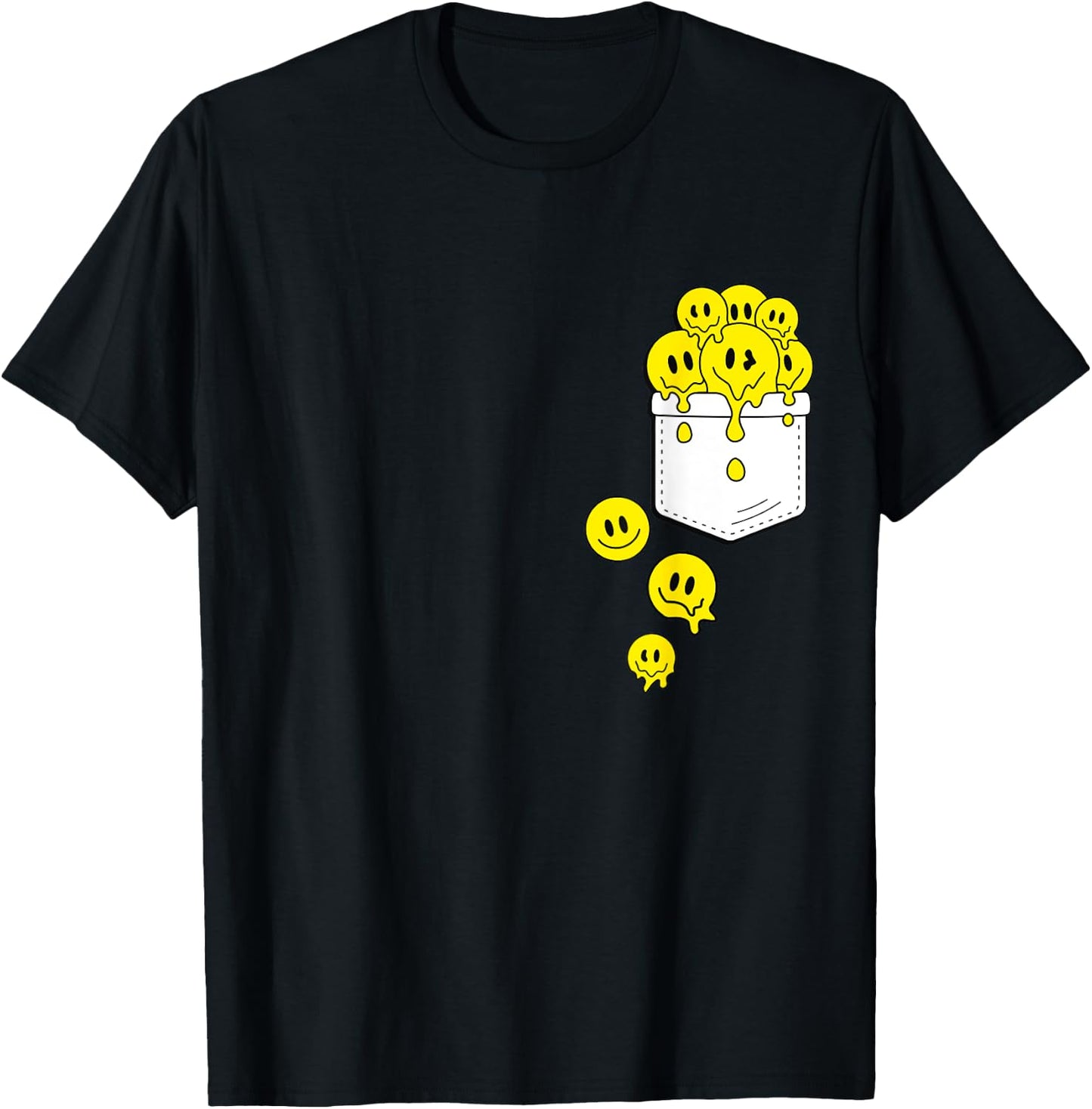 Pocket Yellow Smile Faces Melting Happiness Graphic Designs T-Shirt - T-Shirt | Black
