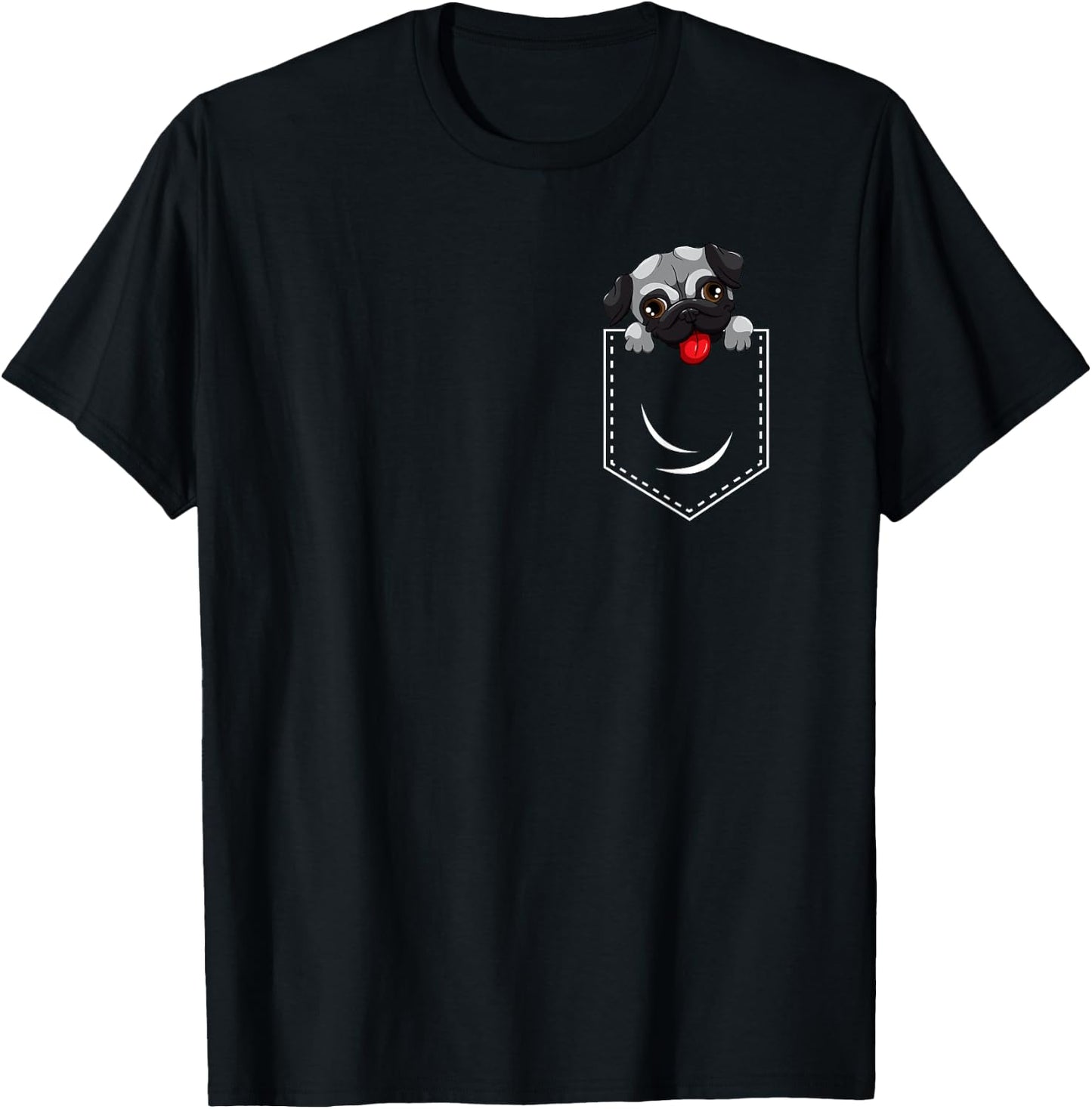 Cute Pug Peeking Out Of Pocket Funny Dog Animal Humor T-Shirt - T-Shirt | Black