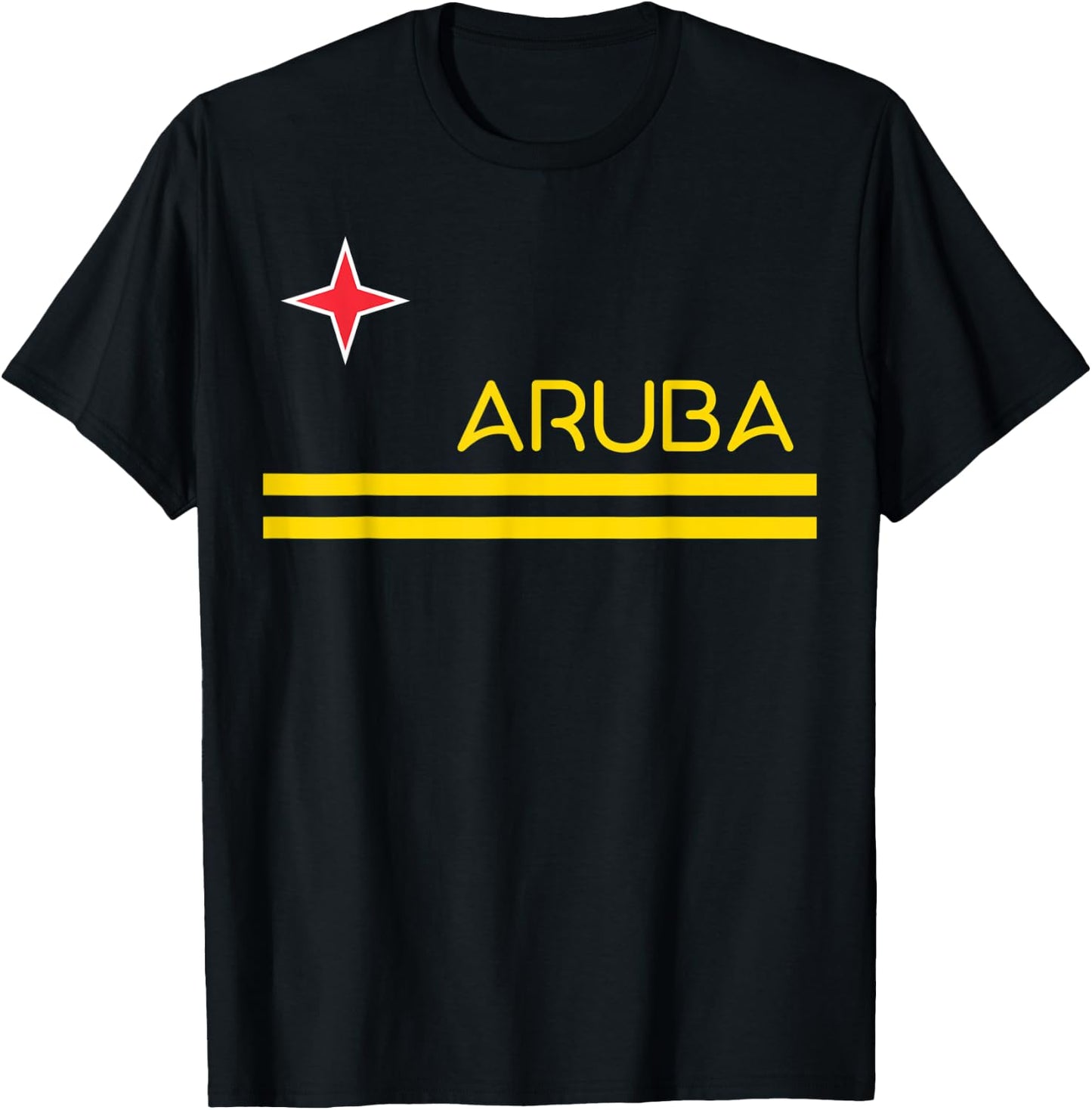 NATIONAL FLAG OF ARUBA ARUBA Flag -Adults Blue Small Classic Fit Cotton Short Sleeve Collarless T-Shirt - T-Shirt | Black