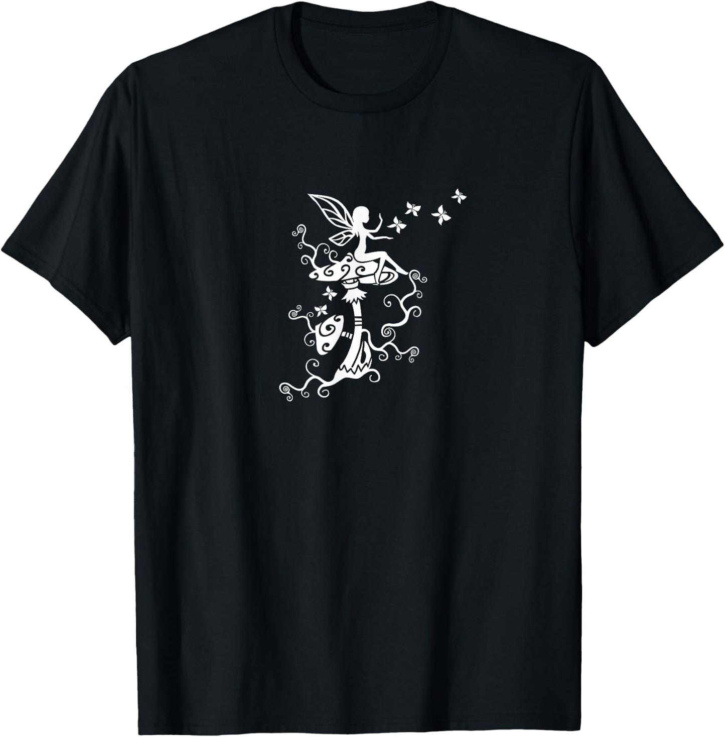 Fairy butterflies mushrooms elf magic Wicca nature mythology T-Shirt - T-Shirt | Black