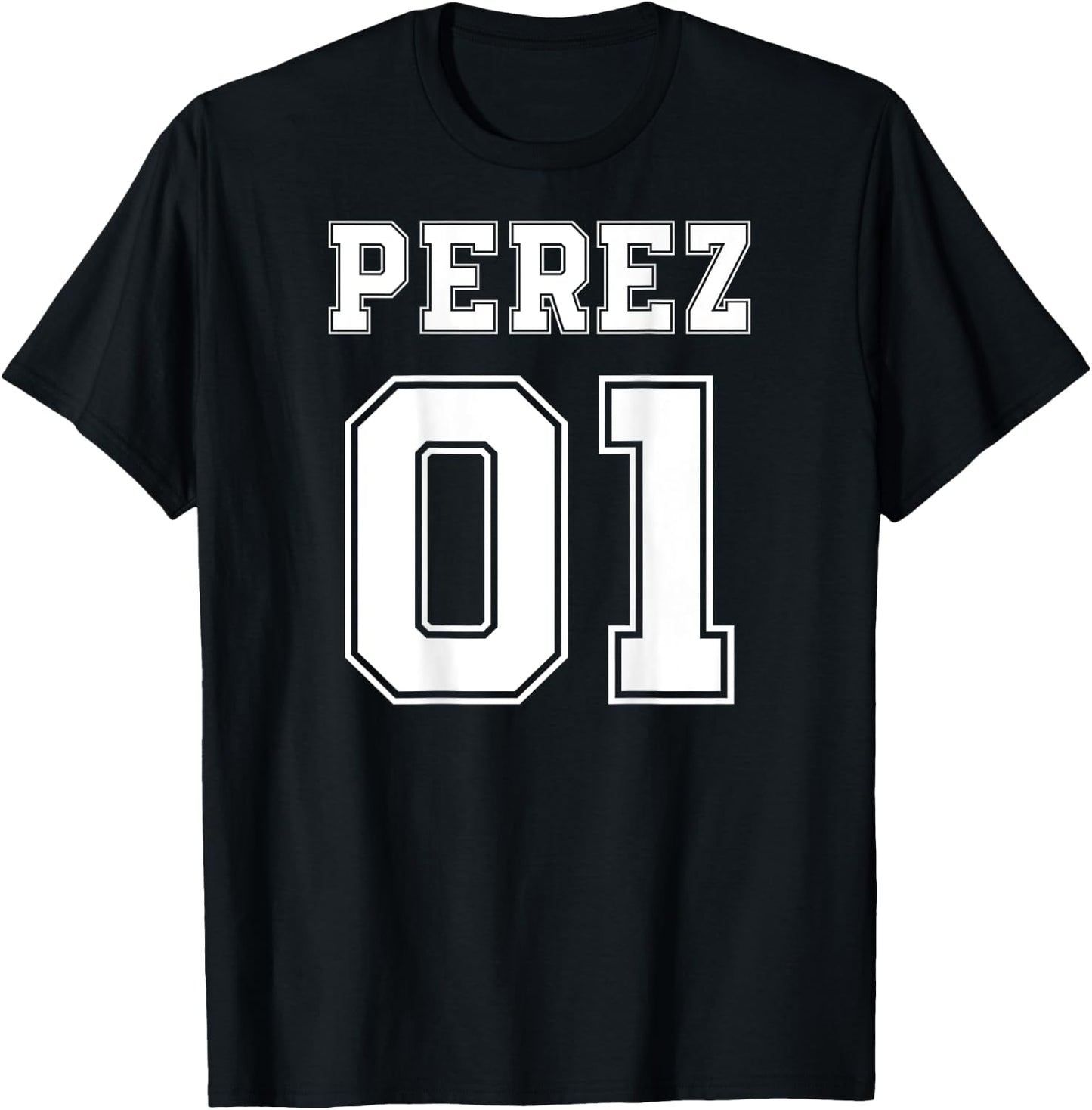 PEREZ 01 Back Print Sports Jersey Style Family Name Fun T-Shirt - T-Shirt | Black