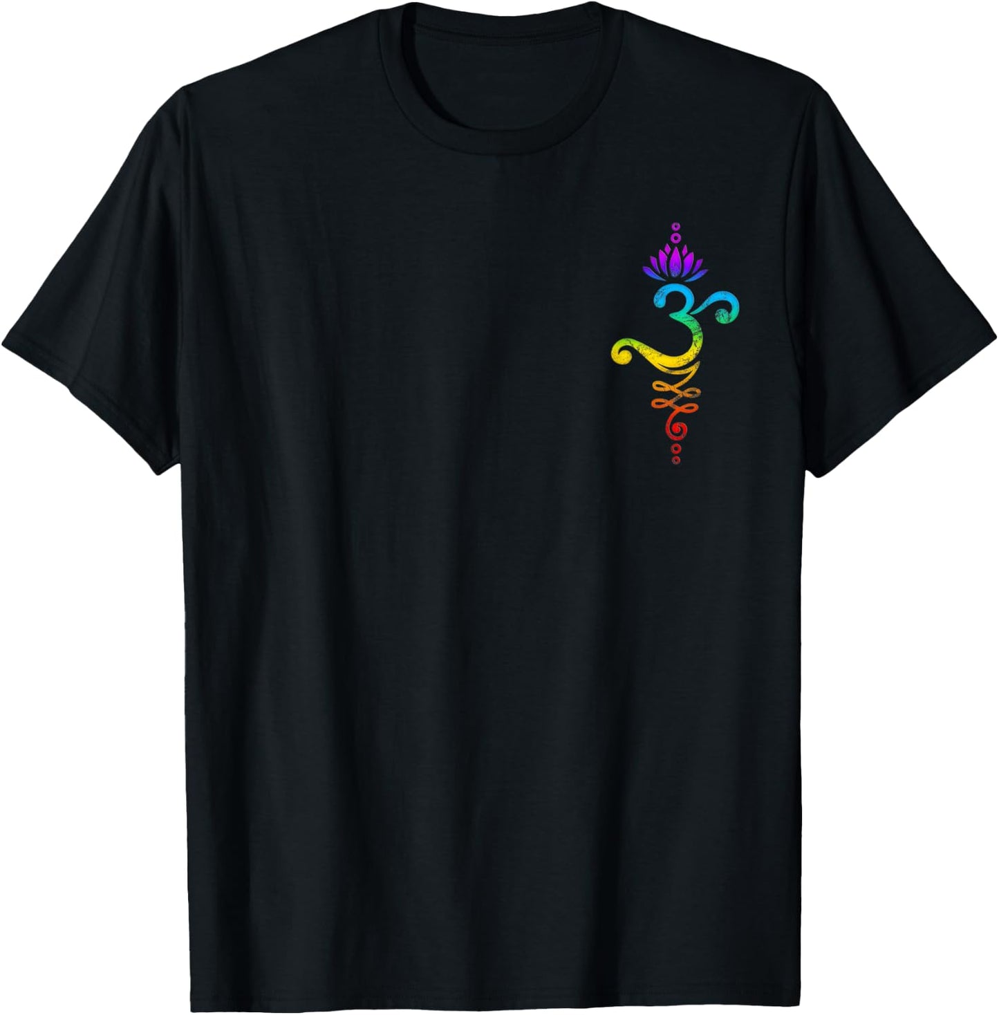 Om Mantra, yoga, symbol, lotus flower, rainbow, chakra T-Shirt - T-Shirt | Black