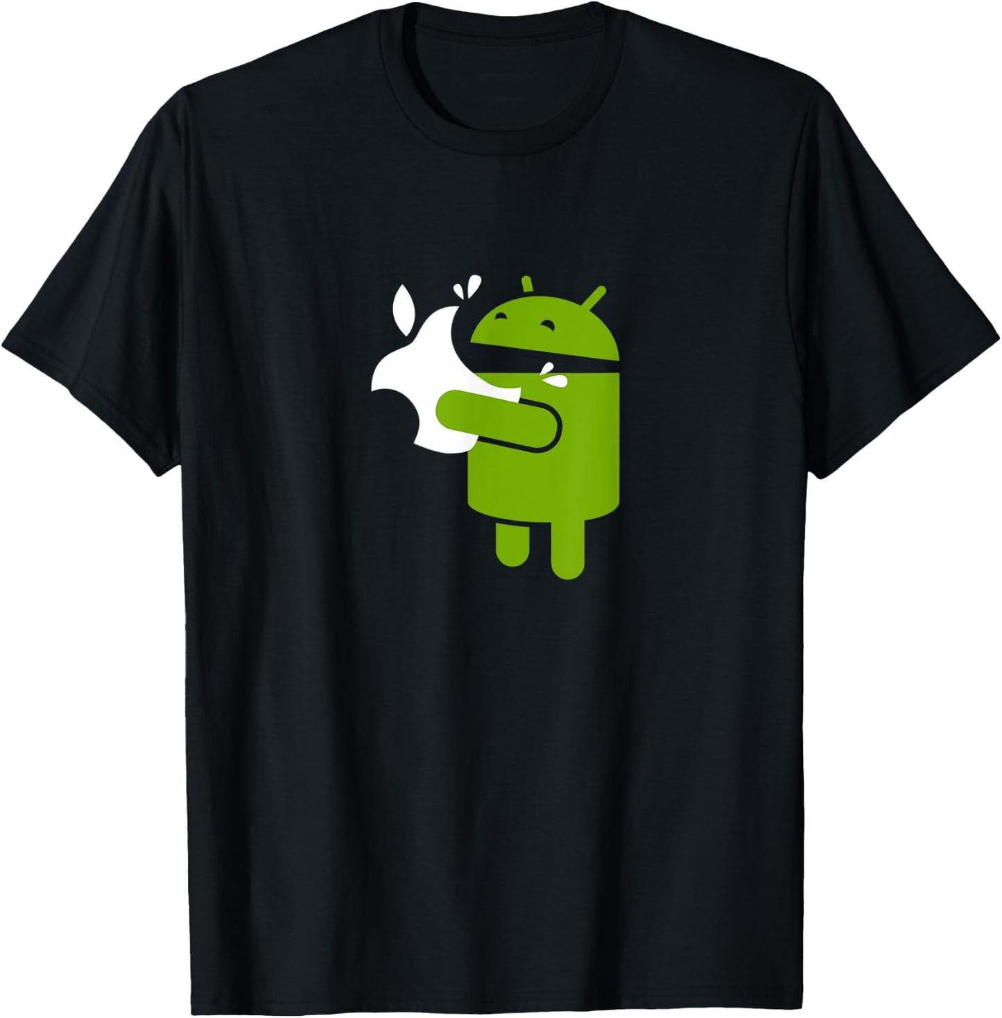 Green Robot Eats an Apple | Funny App Developer T-Shirt - T-Shirt | Black