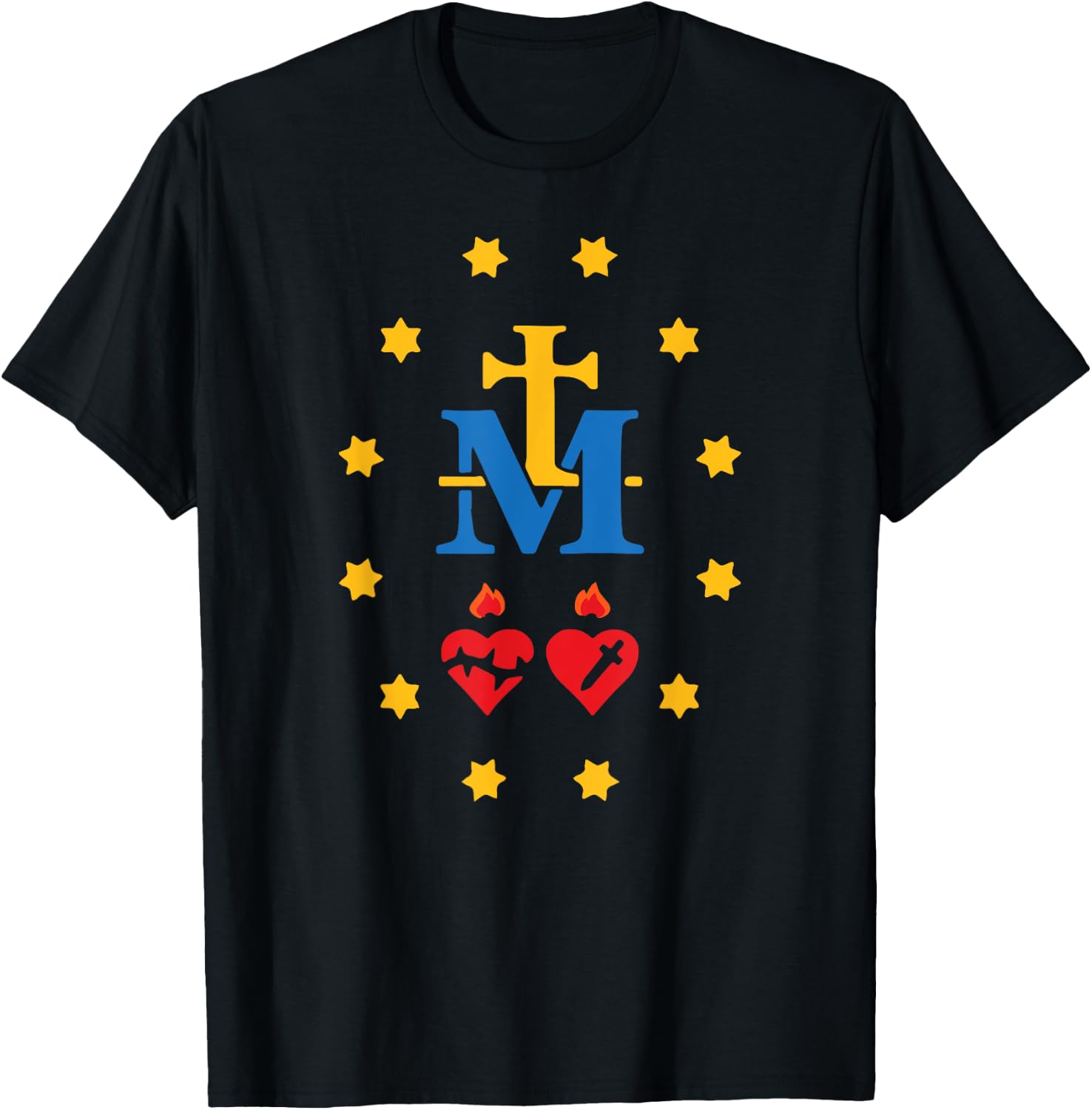 Miraculous Medal Catholic Holy Mary Sacred Heart Jesus T-Shirt - T-Shirt | Black