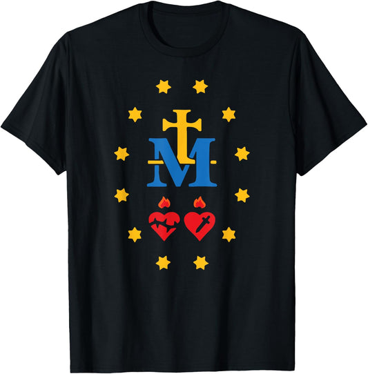 Miraculous Medal Catholic Holy Mary Sacred Heart Jesus T-Shirt - T-Shirt | Black