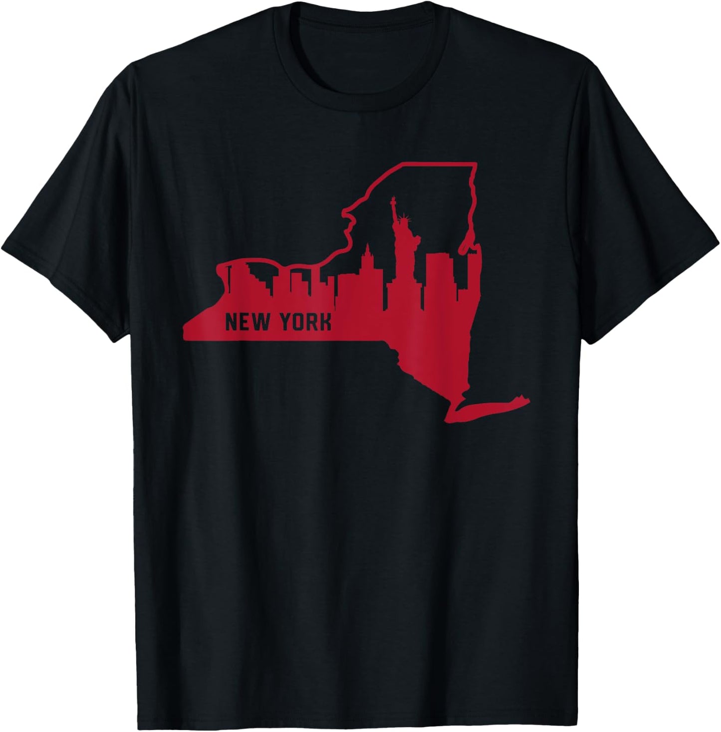 Cool Red New York State Outline NYC Skyline T-Shirt - T-Shirt | Black