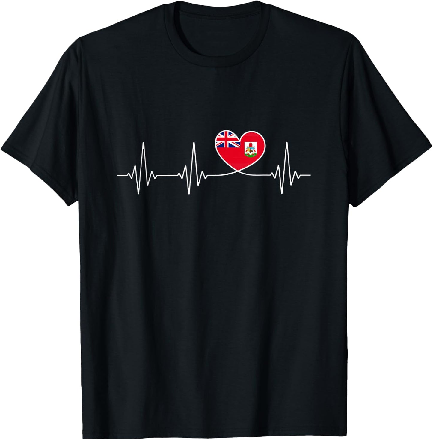 Bermuda Love Heartbeat Bermudian Flag with Heart Bermuda T-Shirt - T-Shirt | Black