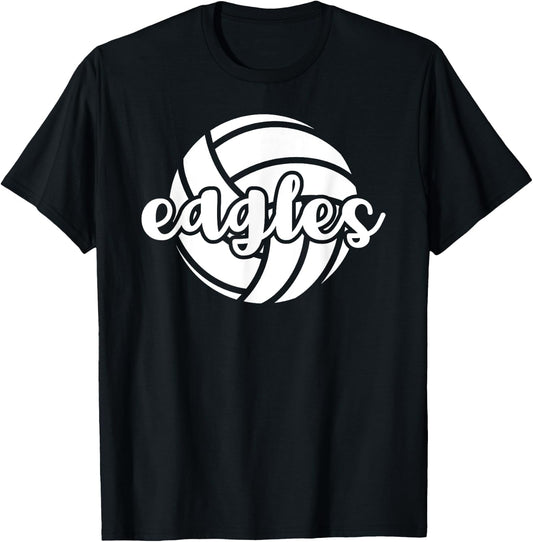 Eagles Volleyball Team Mascot School Spirit Game Night T-Shirt - T-Shirt | Black