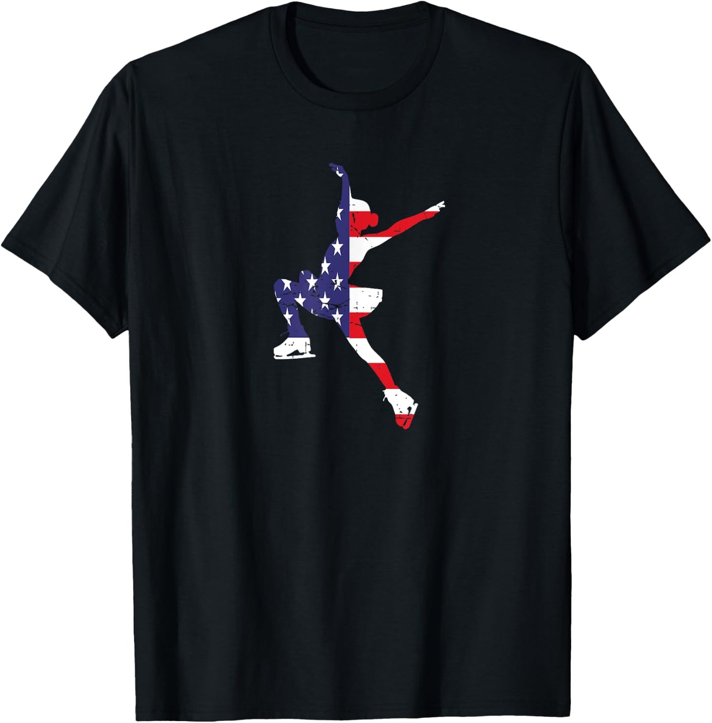 USA American Flag Girl Figure Skating Dance Ice Skater T-Shirt - T-Shirt | Black