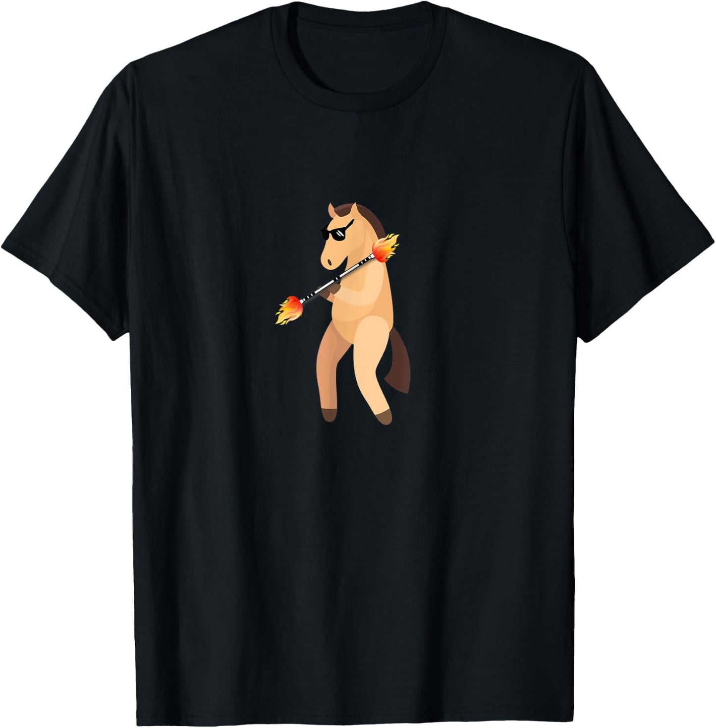 Funny Horse Wearing Sunglasses Fire Twirling T-Shirt - T-Shirt | Black