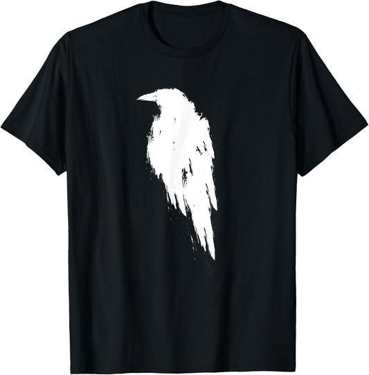 Retro Vintage White Raven Crow T-Shirt - T-Shirt | Black